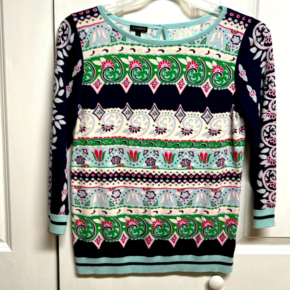 Talbots Multi Color Mid Sleeve Silk Blend Knit Top Size S